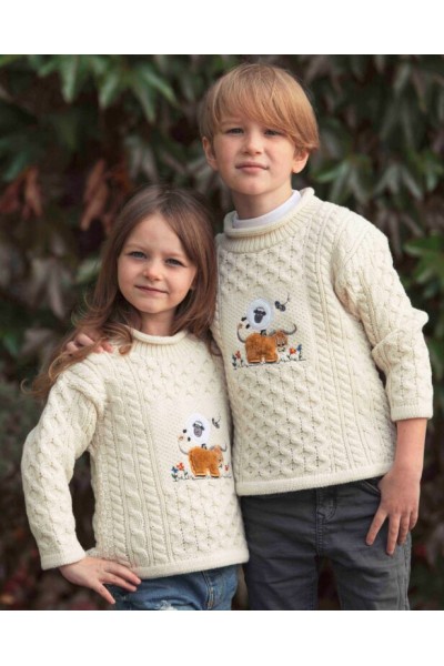 Pull tricoté laine Merino enfant - blanc cassé