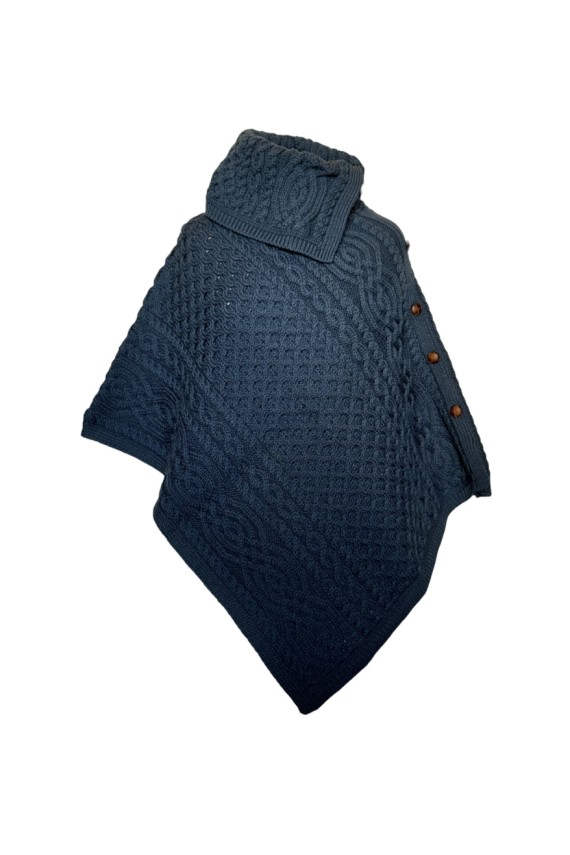 Poncho femme tricoté bleu