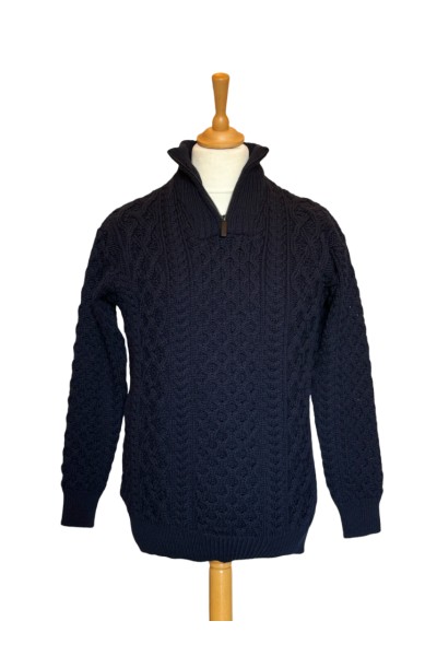 Pull tricoté zippé bleu marine - Homme