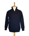 Pull tricoté zippé bleu marine - Homme