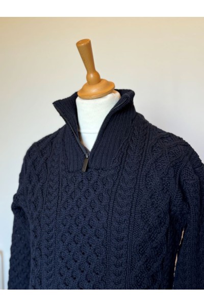 Pull tricoté zippé bleu marine - Homme