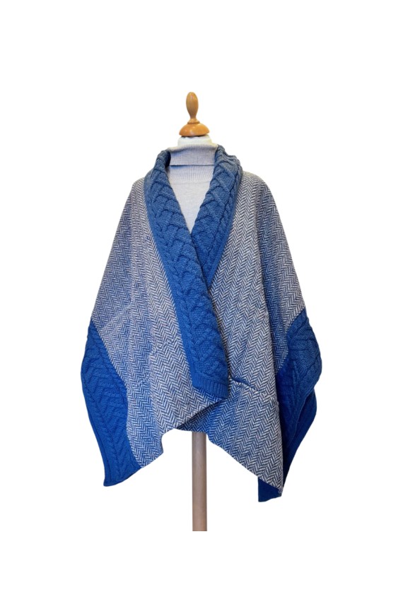 Poncho femme tweed Donegal et laine Merino - Bleu